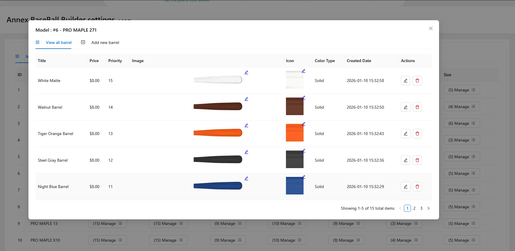 Annex Baseball bat builder barrel colors and pricing in WordPress