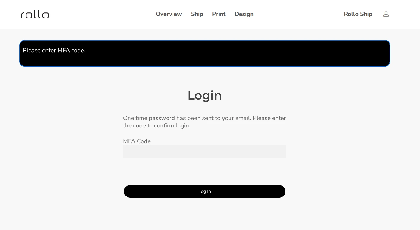 Enter the MFA code sent by email