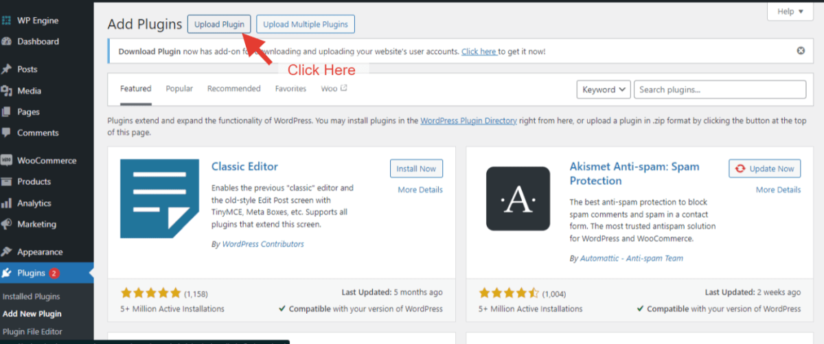 Add New Plugin then click on Upload Plugin