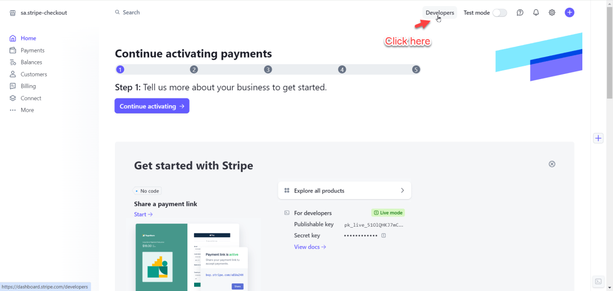 live/test secret keys and webhook secret key