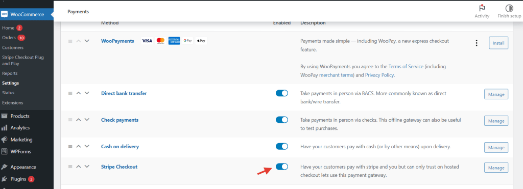 WooCommerce offers different payment methods