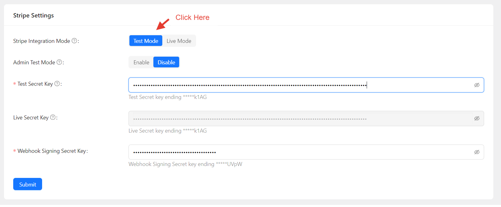 Stripe integration mode