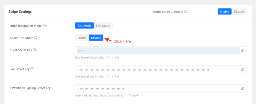 Admin test mode