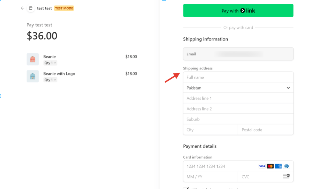 Checkout shipping address place