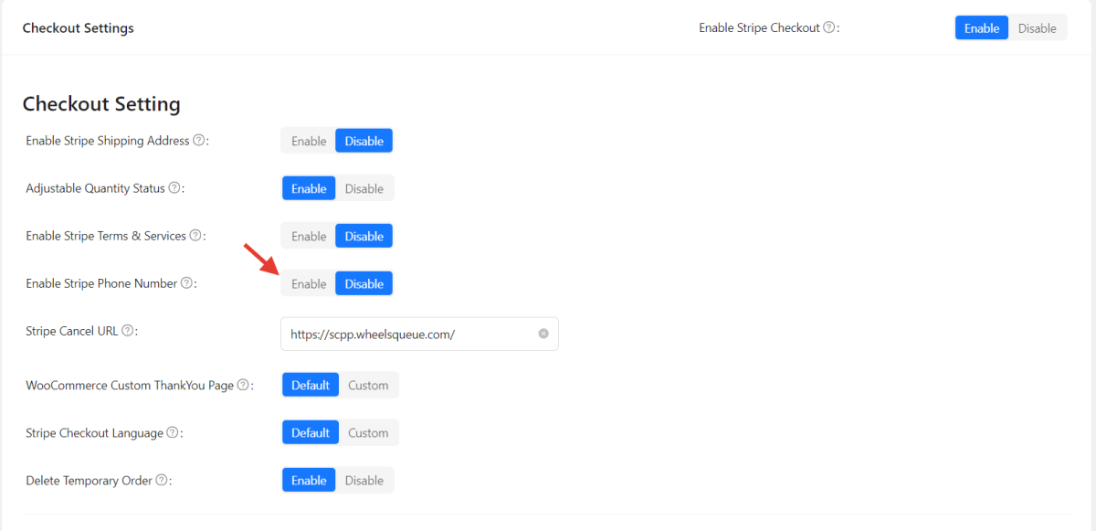 Enable Stripe Phone Number