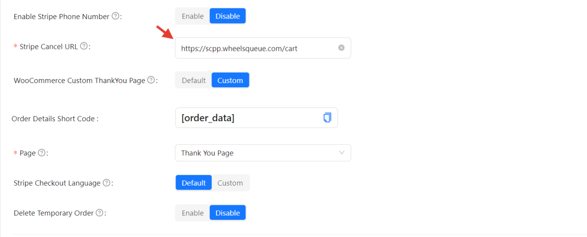 Setting Stripe Cancel URL
