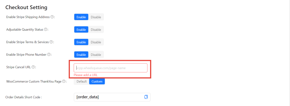 checkout Stripe Cancel URL