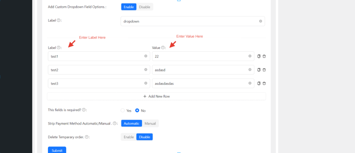 Add Custom Dropdown multiple Fields