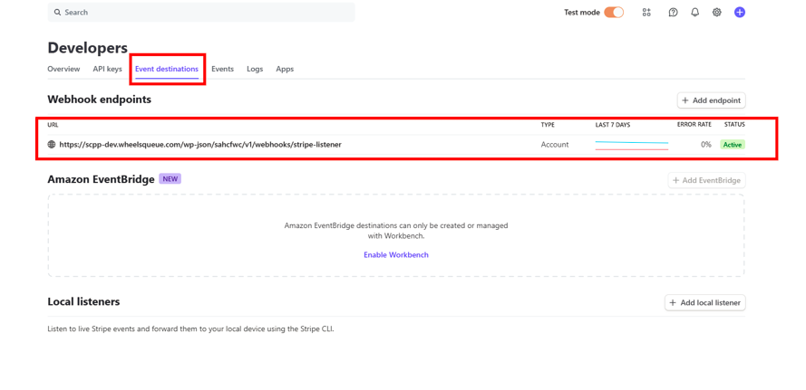 Stripe Developers Mode
