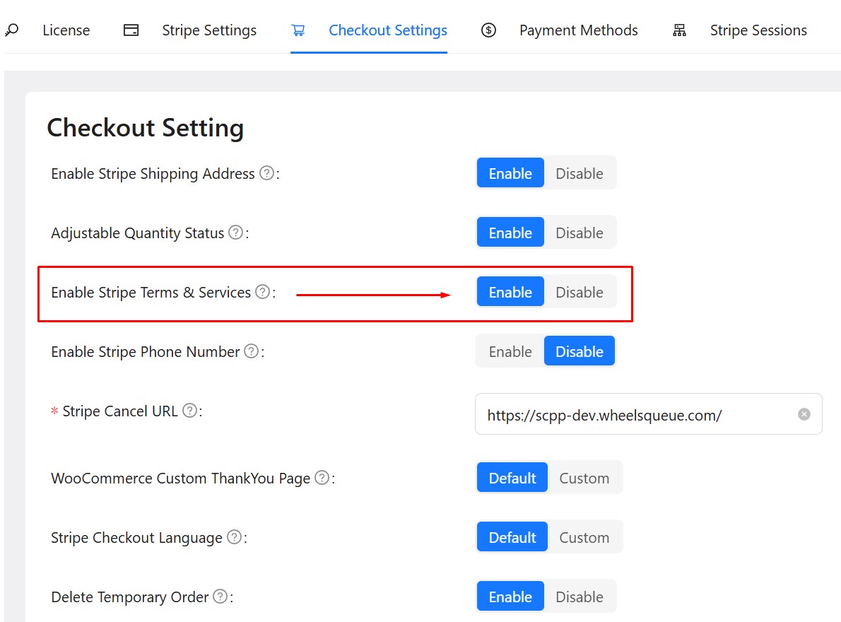 Enable or Disable Terms and Services Checkbox