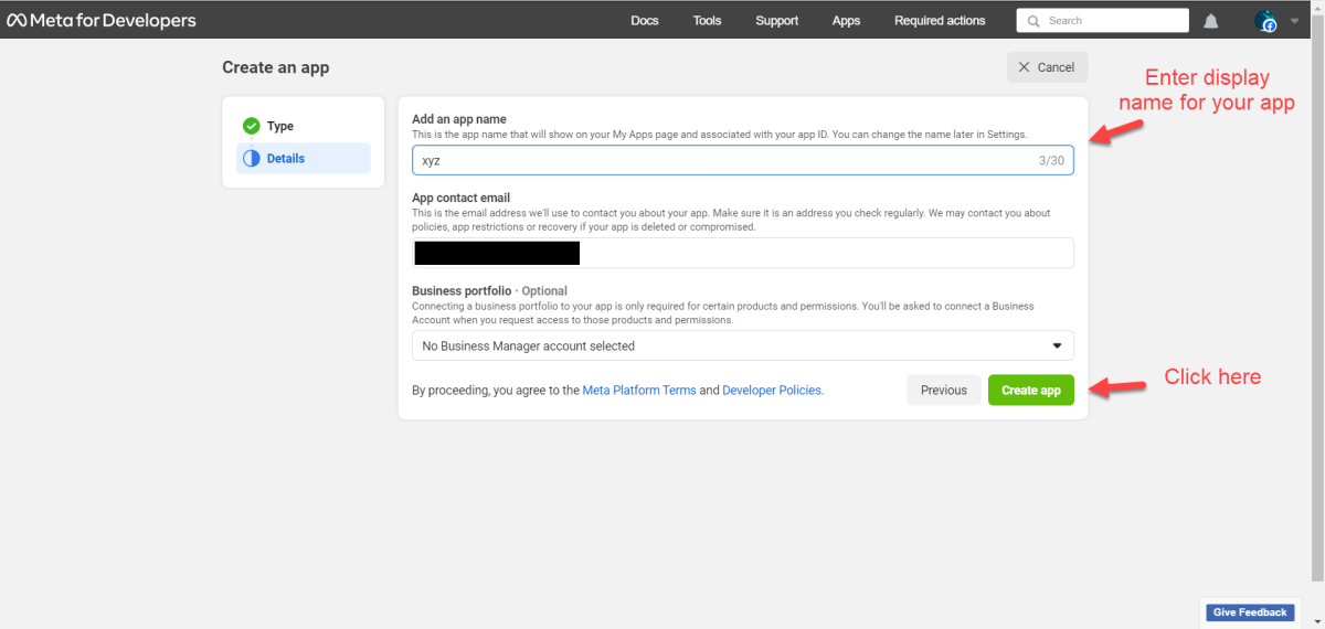 Add app name for business