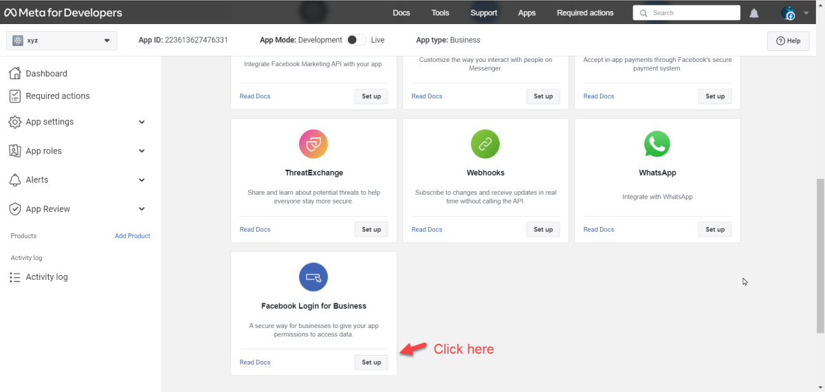 Setup under Facebook Login for Business