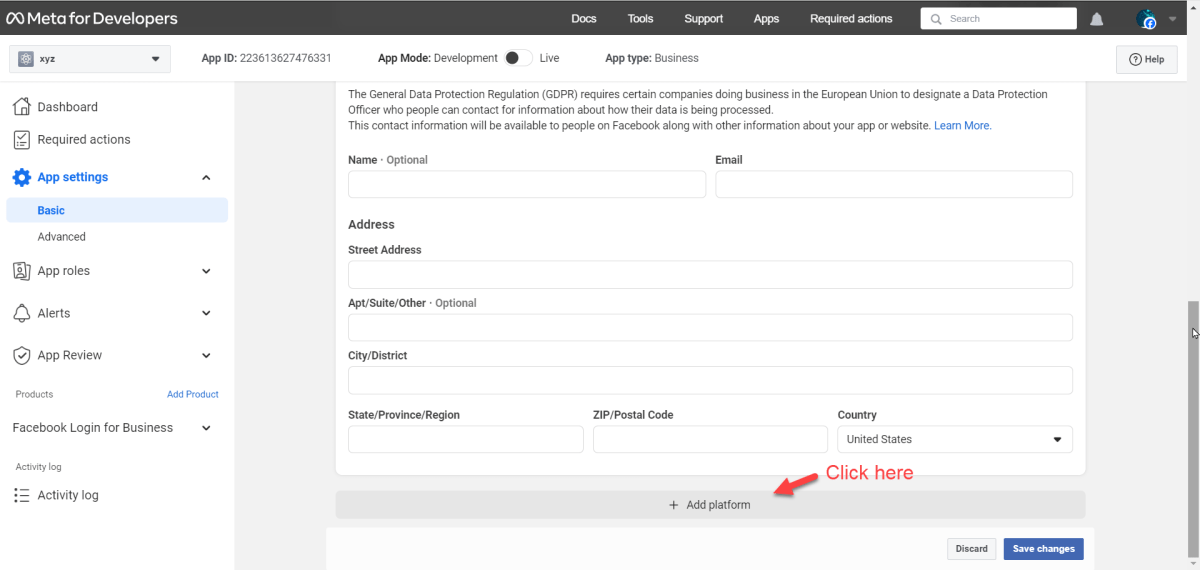 Basic and click Add Platform