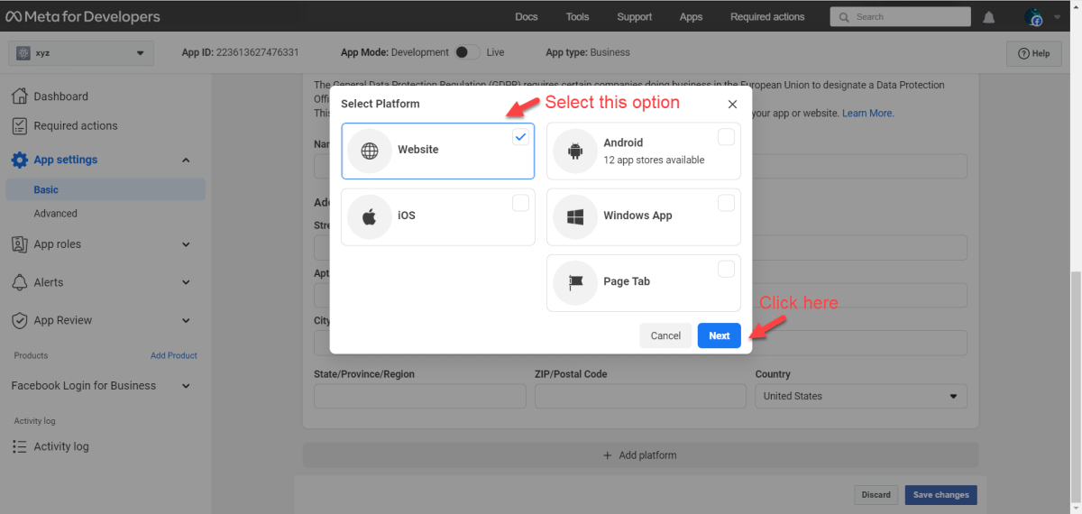 select your platform website