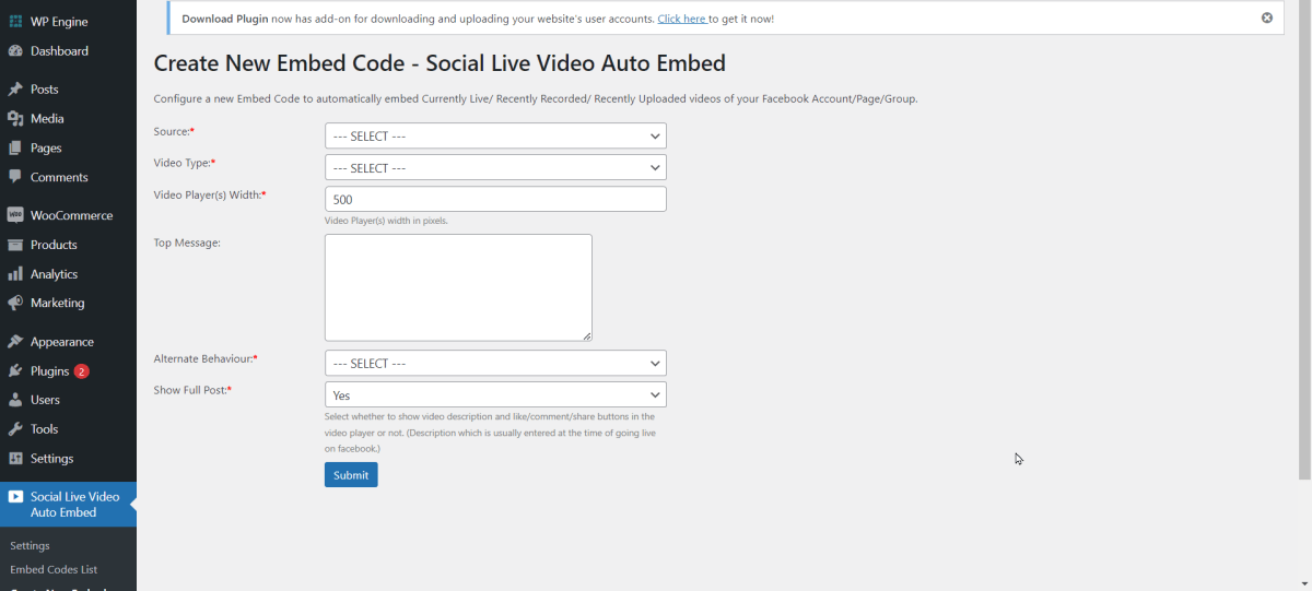 Create New Embed Code